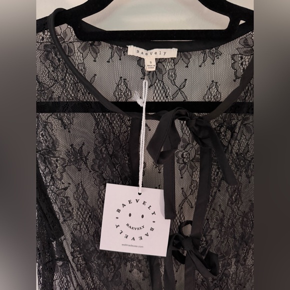 NEW Baevely Anthropologie BLACK Lace Ruffle Ribbon Duster Tiered Romantic, Small - Picture 9 of 10